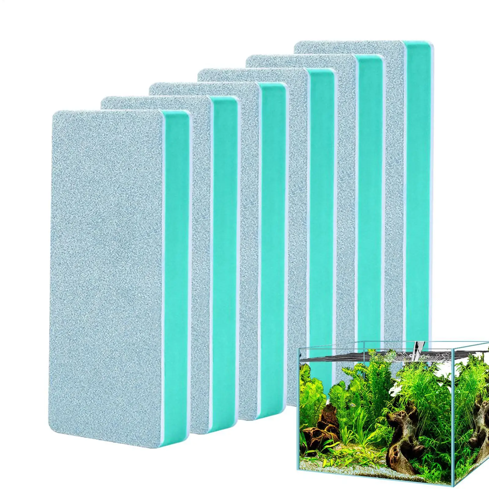 Cepillos de limpieza de vidrio para pecera, herramientas limpiadoras de cepillo de limpieza de esponja de doble cara para ventana de vidrio y acuario, 6 uds.