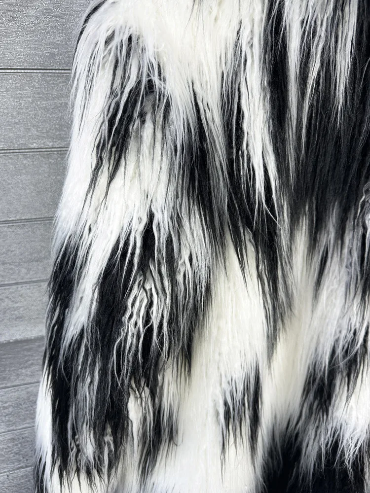 DEAT 2026 Winter New Items Imitation Colorful Long Coat For Women Faux Fur Suit Collar Long Sleeve Trench Jacket Female 11A05577