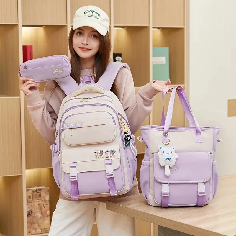 

Backpack 3Pcs/Set for Girls Large Capacity Middle Schoolbag Student Schoolbag Set School Backpack Bags for Teenage Students Bag