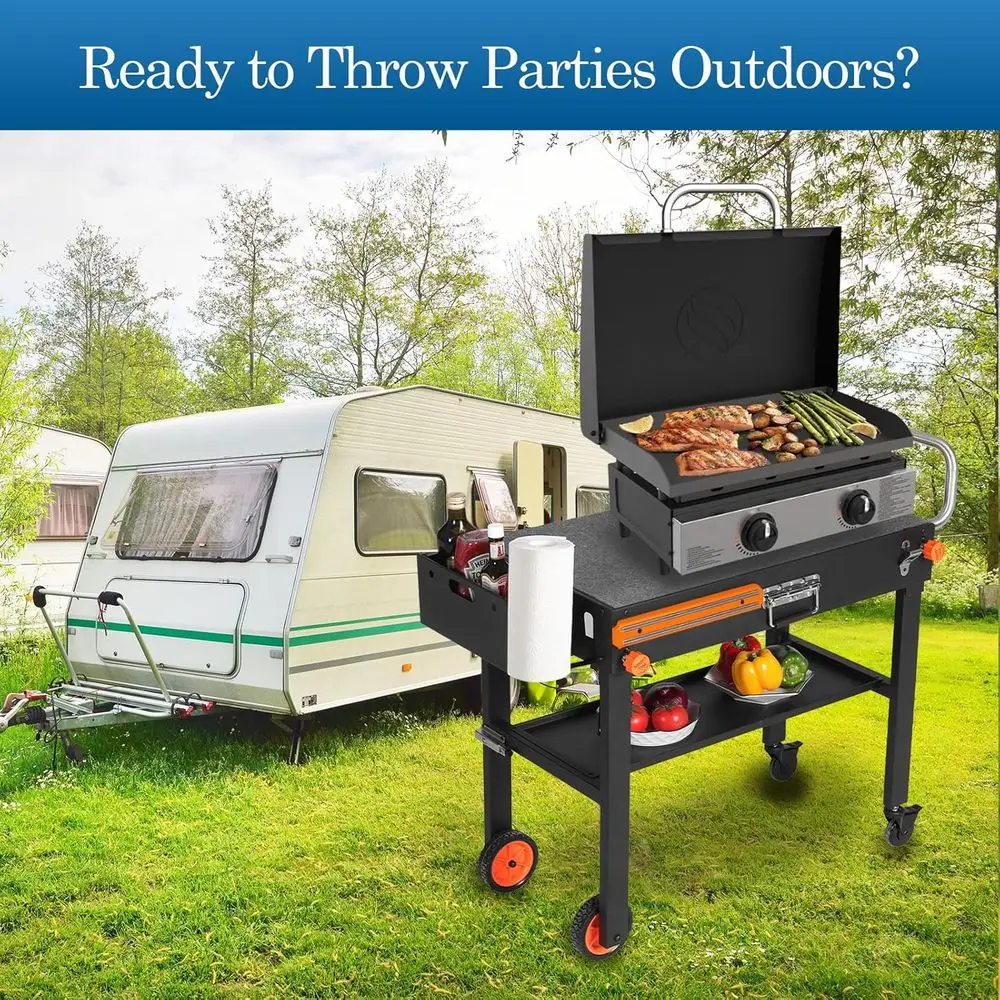 Портативная складная тележка для решеток 17–22 лет и 12 духовок для пиццы — универсальная, быстрая установка, 4 колеса, магнитная полоса (кемпинг и задний двор)