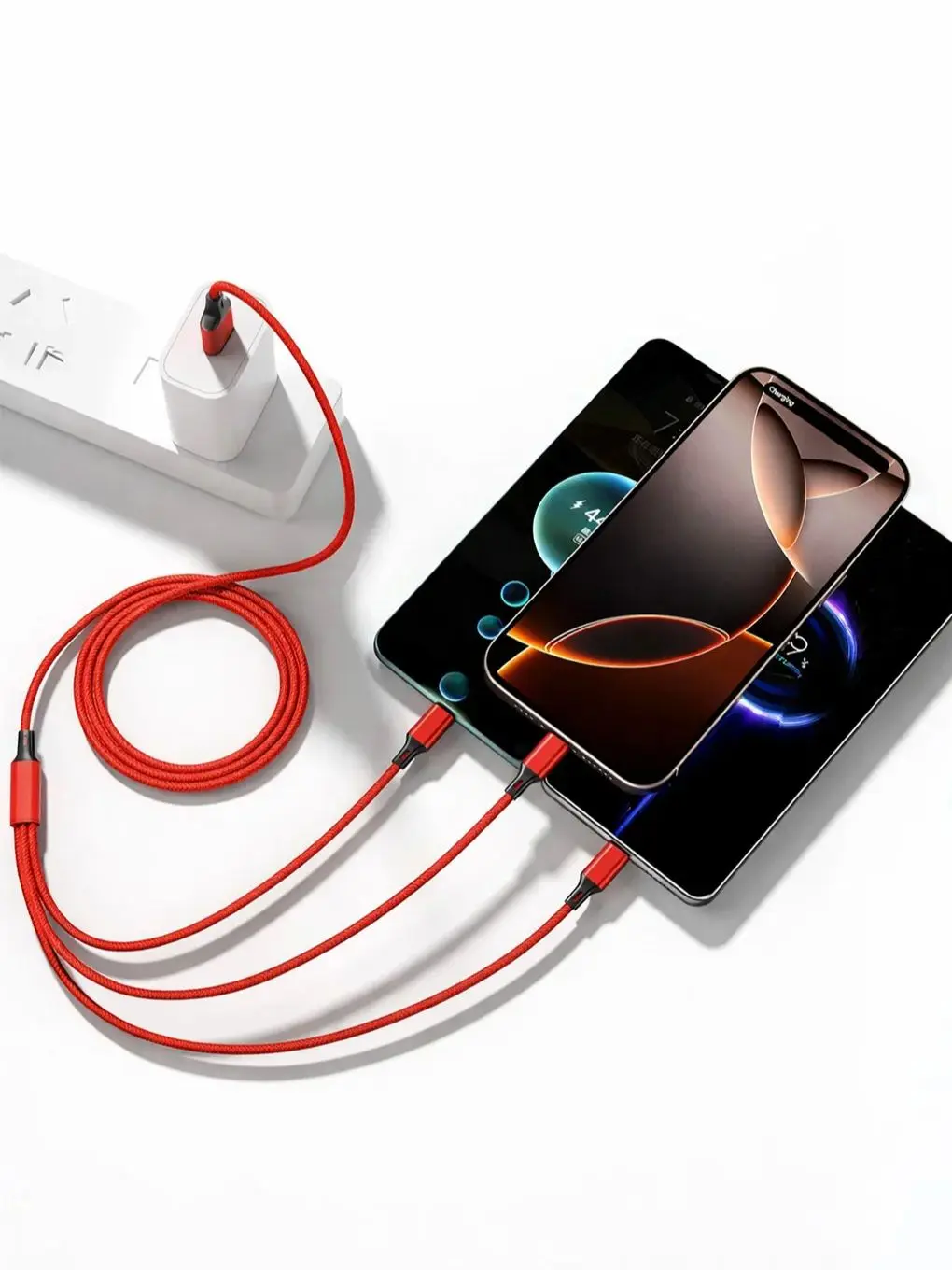 3-in-1 snellaadkabel voor iPhone, Xiaomi, USB-C, Micro USB, 1,2 m multi-poort USB-oplaadkabel voor telefoons, tablets en apparaten - afbeelding 2
