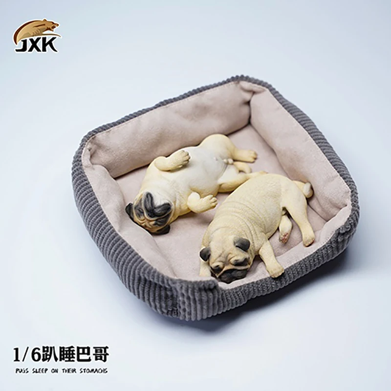 JXK085 1/6 Pugs Sleep On Their Stomach Model Prone Position Pug Animal Cute Healing Pet Dog Mini Model Handmade Adults Kids Gift