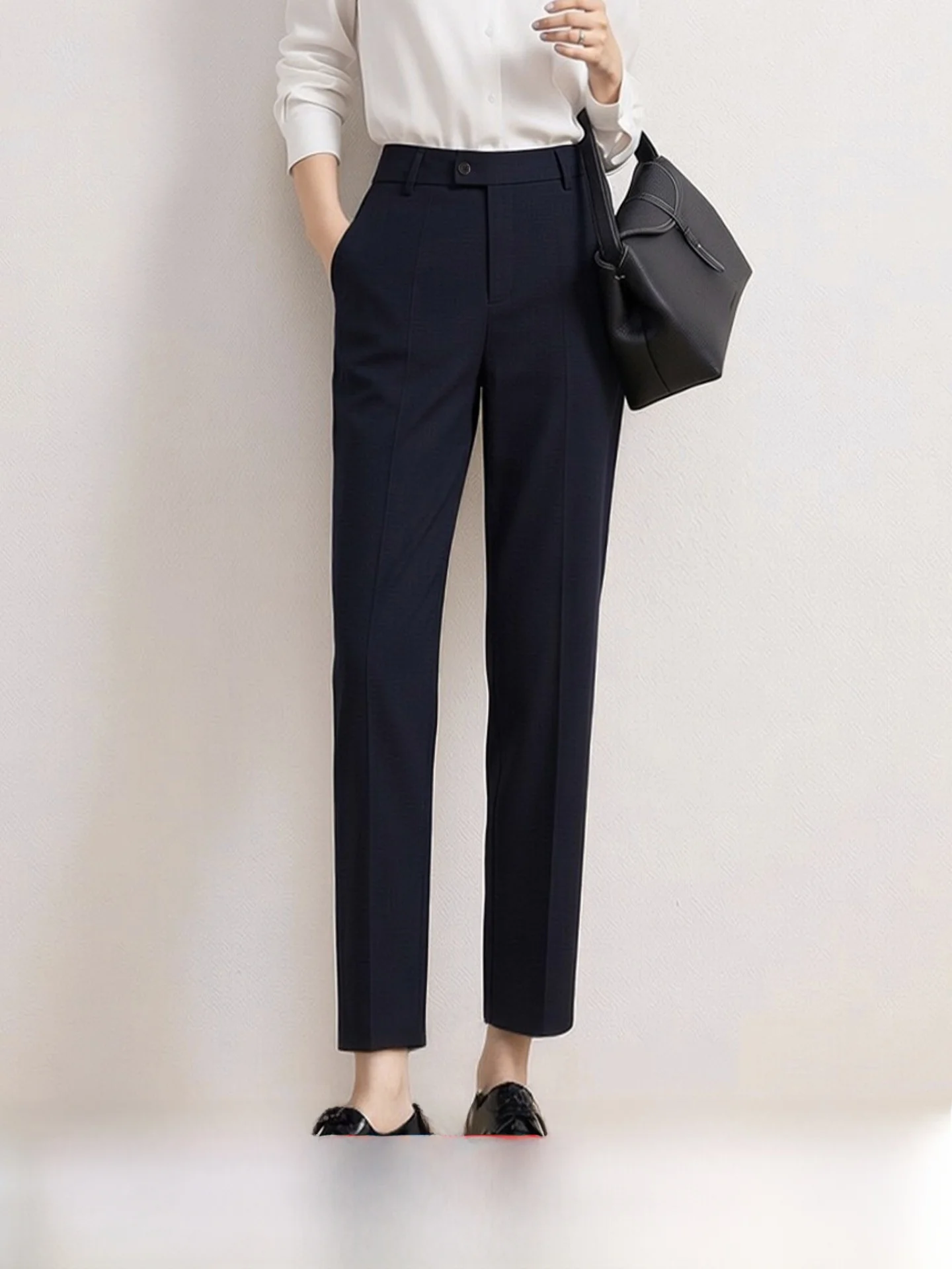 

Versatile High Waist Nine-Piece Suit Pants Women's Slimming Straight Tube Commuter Fashion Polyester Fiber Non-Shrinkage