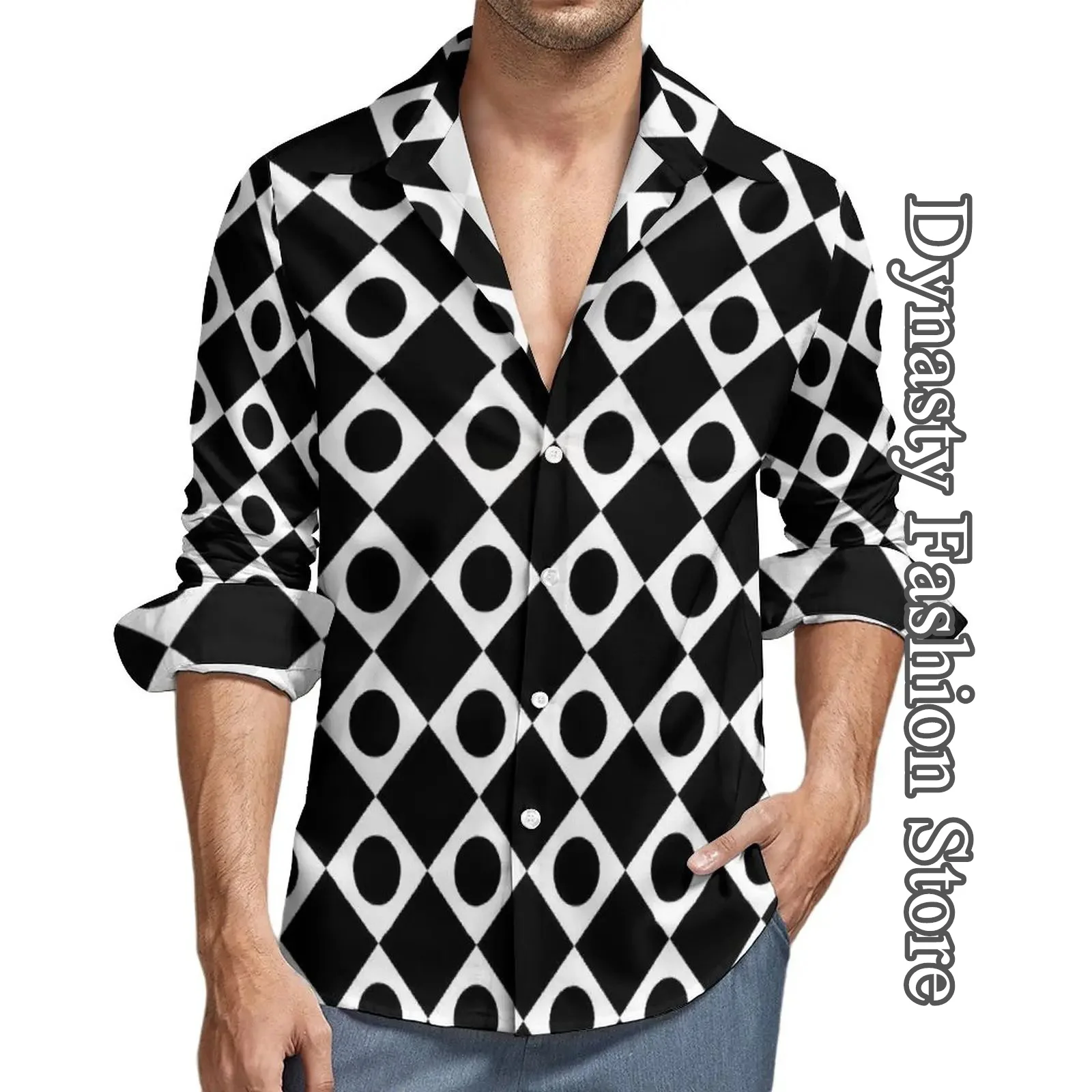 قميص رجالي مطبوع على الشبكة ، أكمام طويلة ، توبات بأزرار ، أزياء كاجوال يومية ، ملابس عصرية للذكور ، ملابس الشارع الكلاسيكي ، الربيع ، الخريف #6