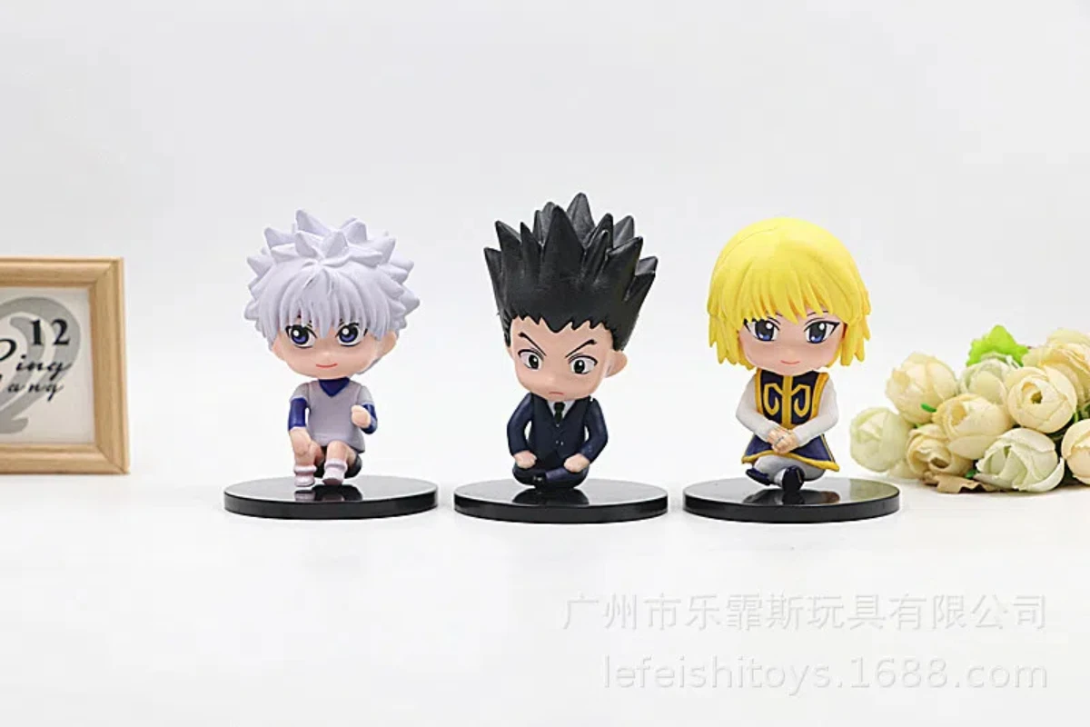 6pcs/set Anime HUNTERxHUNTER Killua GON Q Version Sitting Post Action Figure PVC Model Statue Twisted Egg Toys Doll Gifts