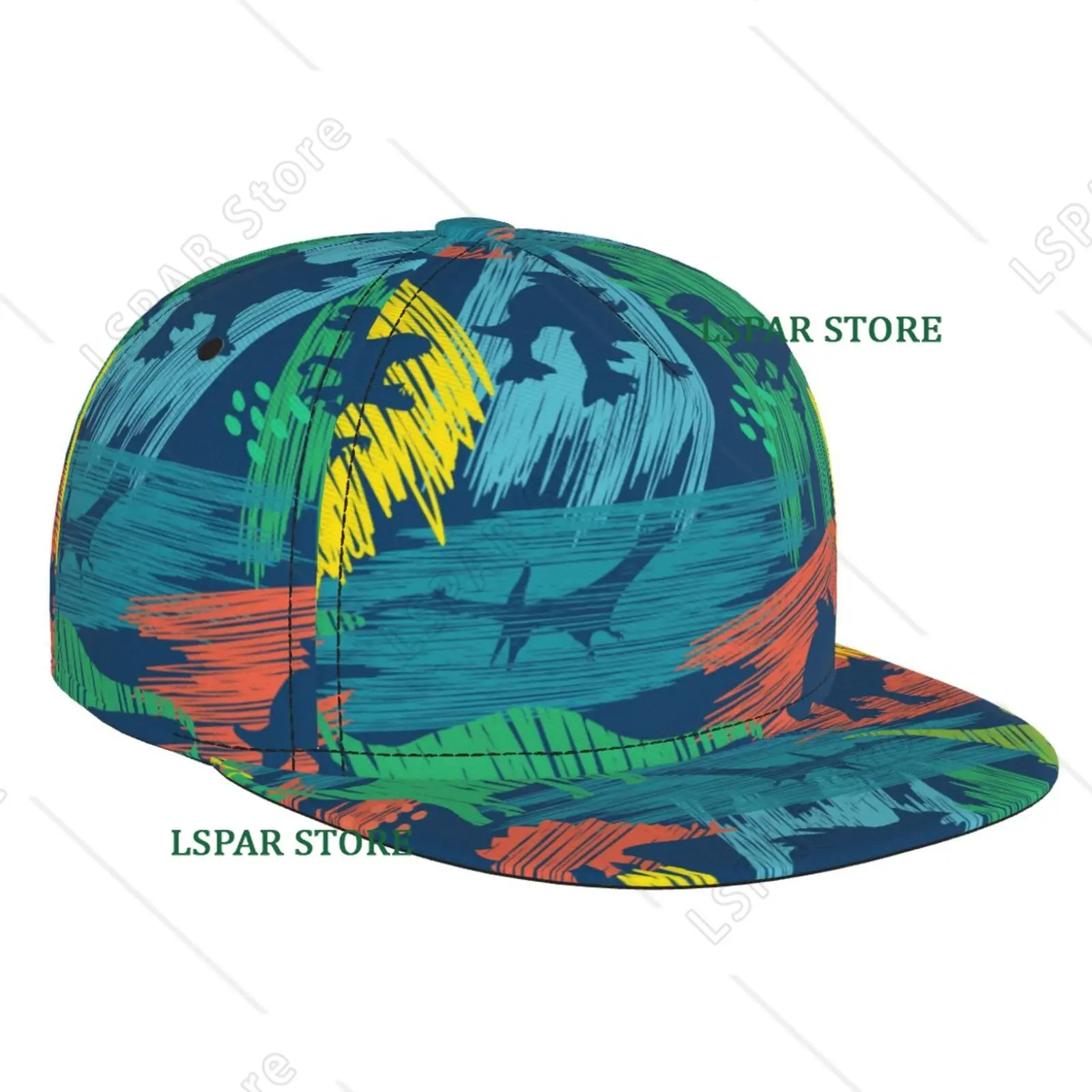 Cartoon Dinosaur Pattern Flat Brimmed Hat Street Skateboarding Hip-hop Hat Outdoor Leisure Sun Shading Baseball Hat Universal
