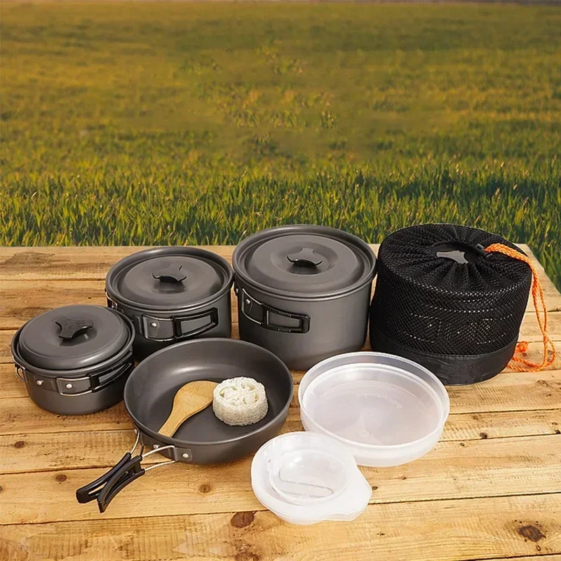 

Outdoor Pots And Pans Portable 5-6 People Aluminum Alloy Cookware Set Picnic Equipment Non-stick Camping Cookware Set