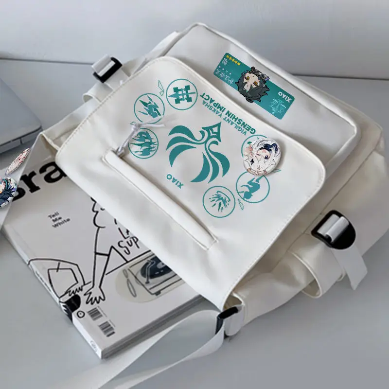 Minimalist Genshin Impact Single Shoulder Large Capacity For Middle School Students Girls Boys Trendy Ins Versatile Anime Maple