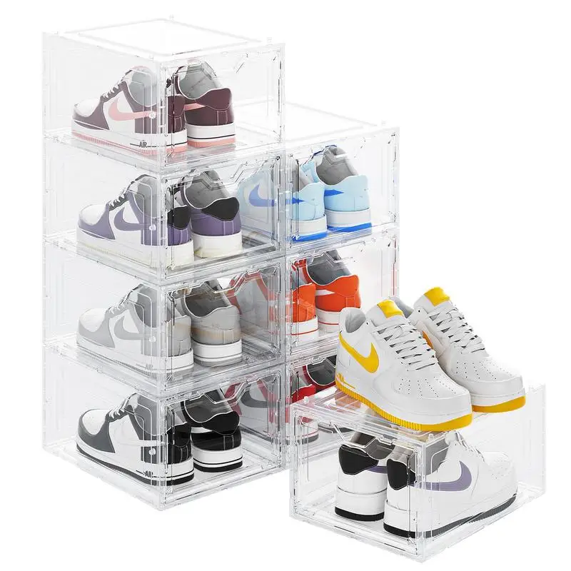 

DELAMU Clear Magnetic Door Shoe Organizer Boxes | Dustproof & Stackable for Dorms/Apartments/Bedroom | Save Space