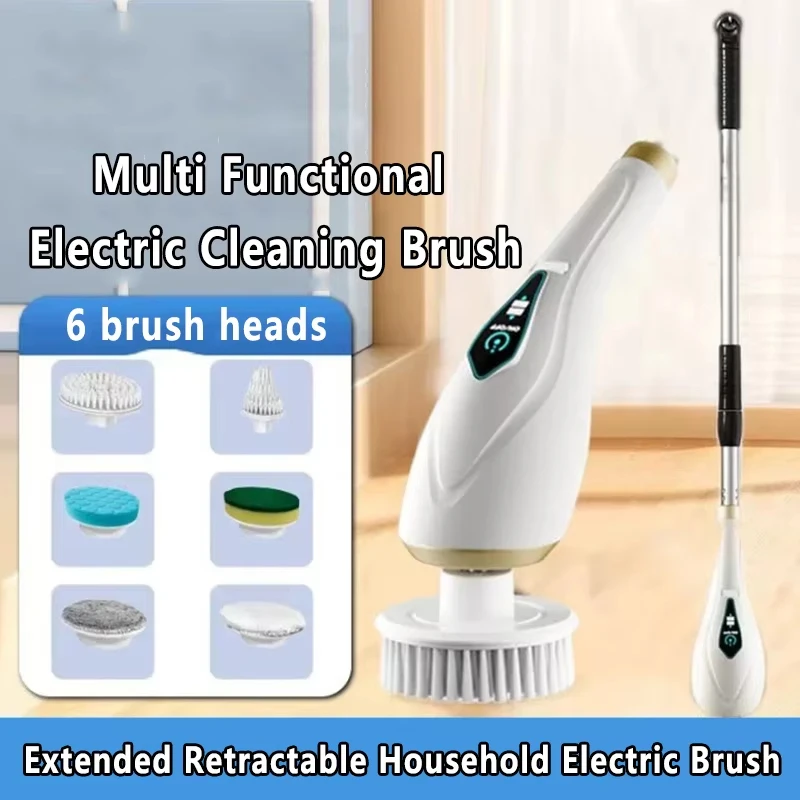 Multi Functional Electric Cleaning Brush Extended Retractable Household Electric Brush Floor Cleanin Bathroom Stove Brush
