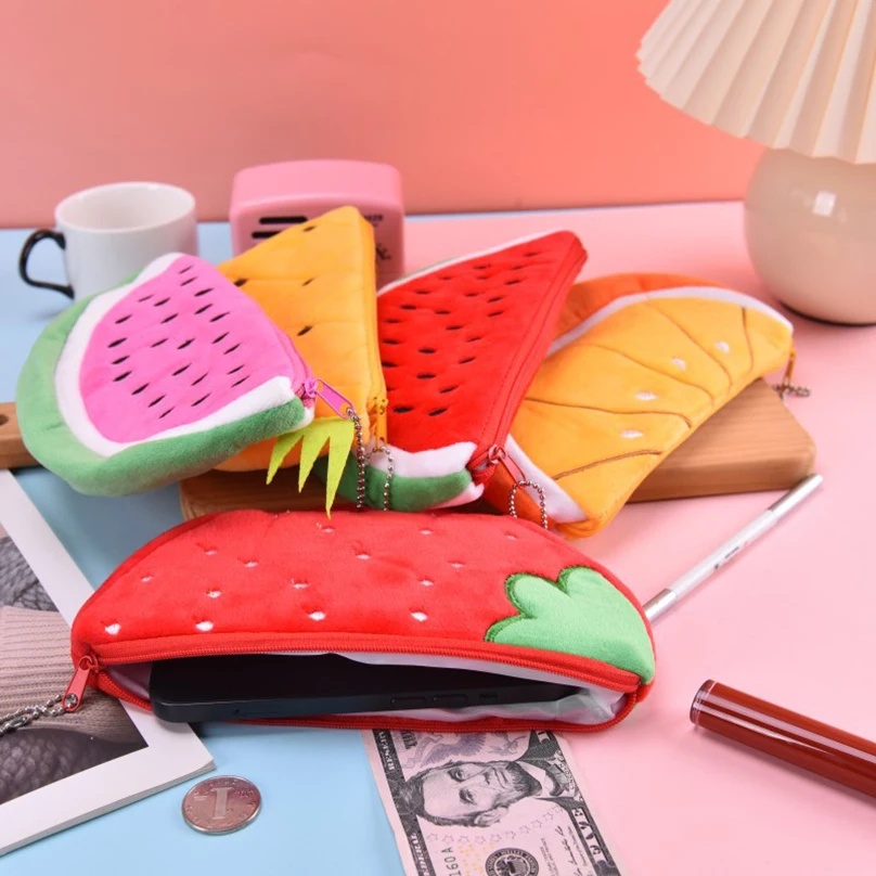 Fruits Pencil Case Kawaii Stationery Watermelon Pencil Pouch Estuches Plush School Supplies Trousse Soft Pencil Cases For Girls