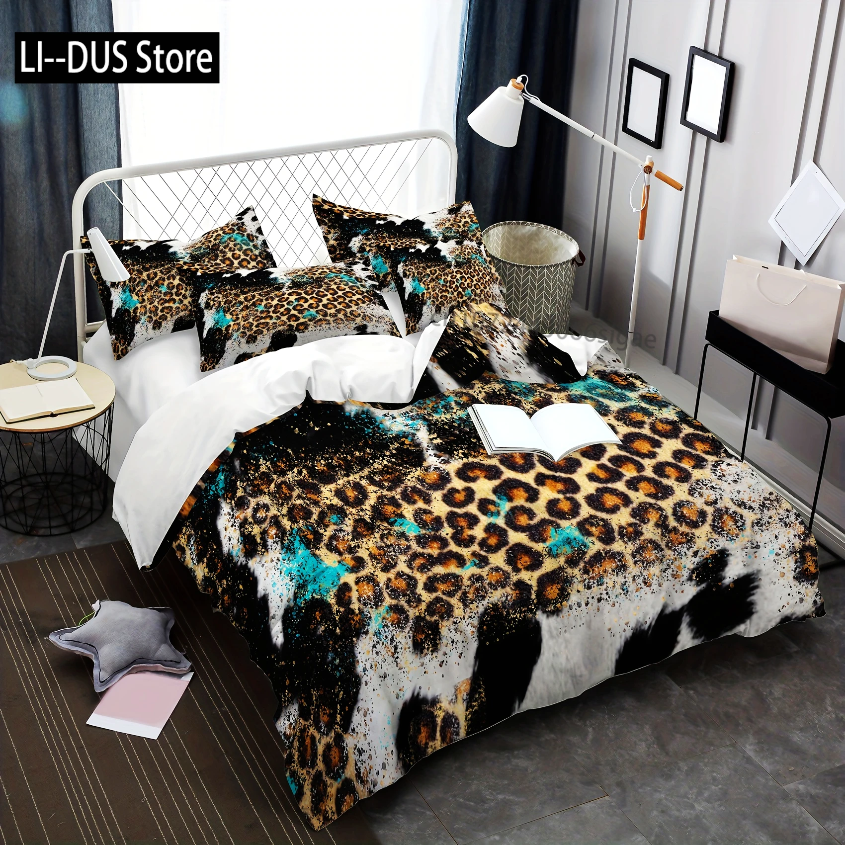 

2/3pcs Soft And Comfortable Leopard Cow Print Duvet Cover Set For Bedroom And Guest Room - Includes 1 Duvet Cover And 1/2 Pillow