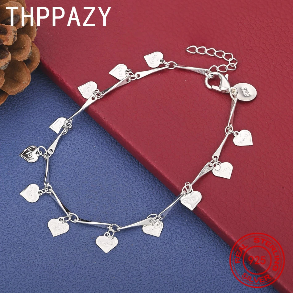 

THPPAZY 8 Inch 925 Sterling Silver Heart Shaped Bracelet For Women Party Birthday Christmas Beautiful Charm Jewelry Couple Gift