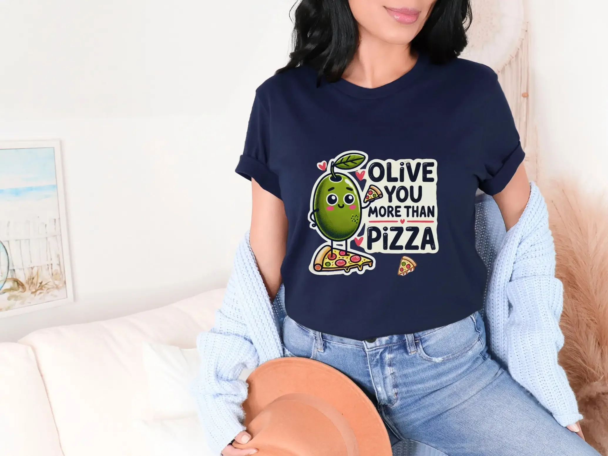 Camiseta de oliva divertida y bonita fiesta de algodón Pizza