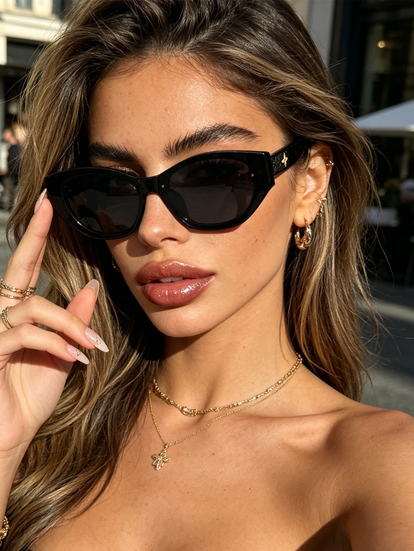 1 Stück trendige Cat-Eye-Sonnenbrille mit schwarzem Rahmen, Unisex, UV-Schutz, perfekt für den täglichen Weg zur Arbeit und Party-Styling