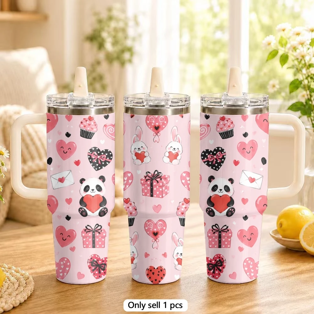 Cute Cartoon Designs Vacuum Flasks 40oz Stainless Steel Tumbler with Handle Straw Lid Vacuum Insulated Double Wall Leak Proof