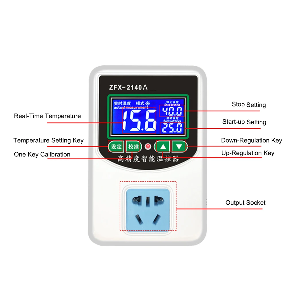 Imagem -03 - Termostato Inteligente da Elevada Precisão do Zfx2140a Interruptor do Controlador da Temperatura do Microcomputador 2200w3500w