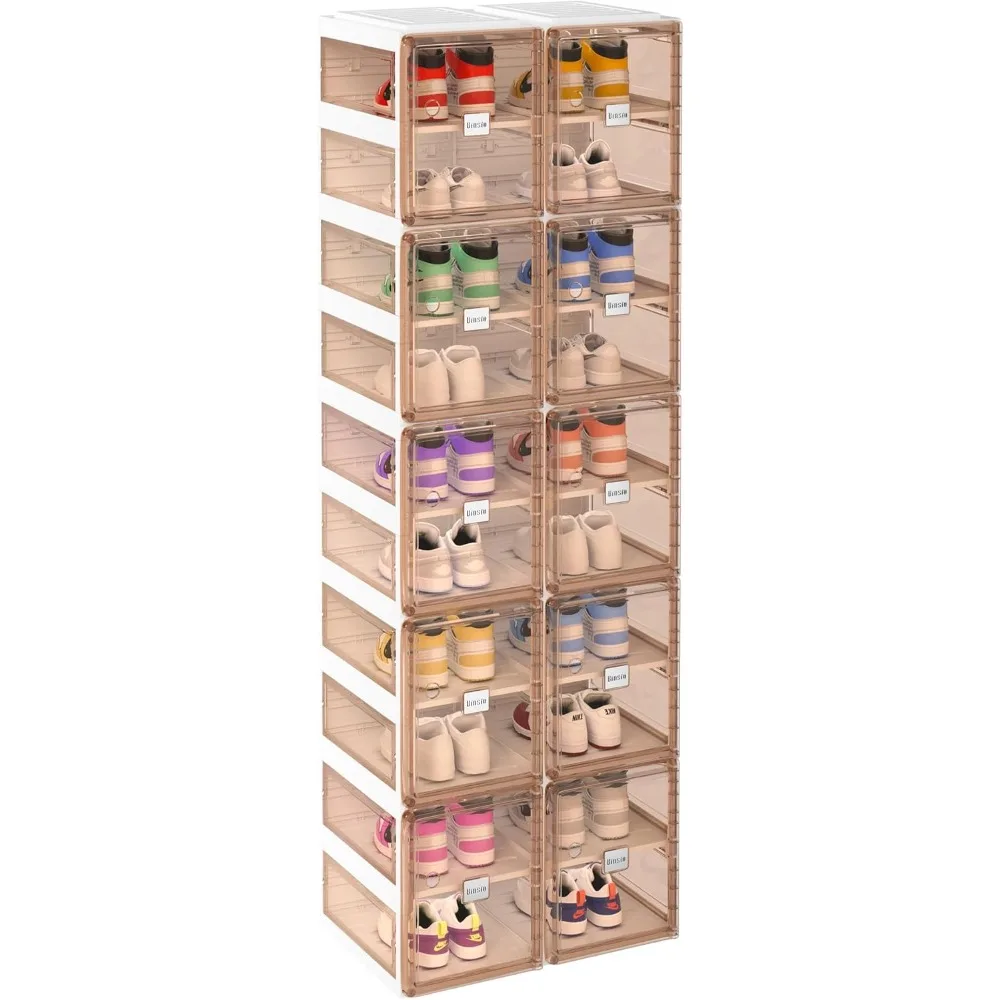 Shoe cabinet with door, one piece portable shelf storage rack, easy to assemble, plastic clear box, foldable cubicle, 10 layers