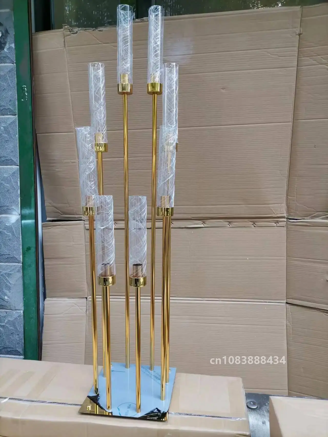 

8heads gold acrylic candle holder pillar candles metal stand for wedding stage decoration walkway