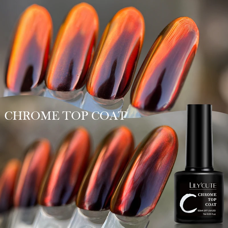 LILYCUTE 7ML Chrome Top Coat Soak Off UV Gel Semi-Permanent UV Gel Polish Mirror Metal Powder Functional Gel Nail Art Manicure