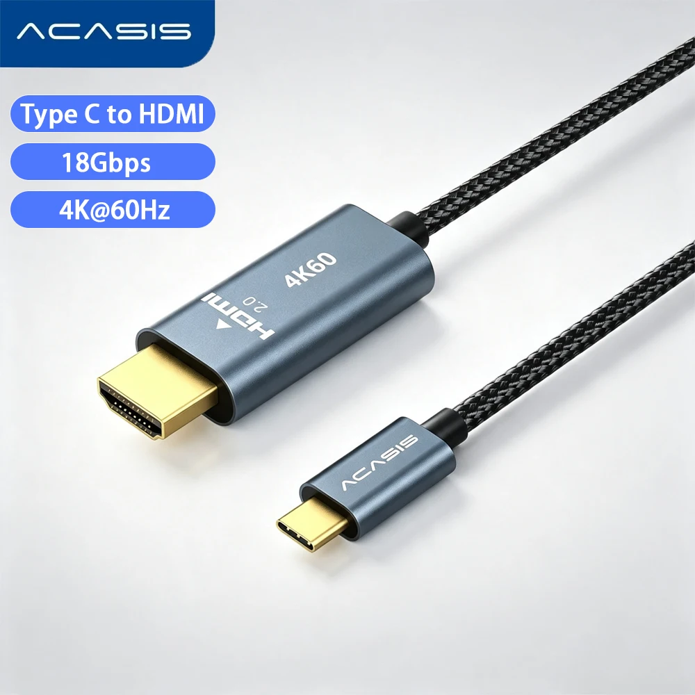 Acasis USB-C to HDMI2.0 Cable Cord 4K@60Hz Aluminum Shell Cord Compatible For TV Macbook iPad Air/Pro iMac Samsung Galaxy