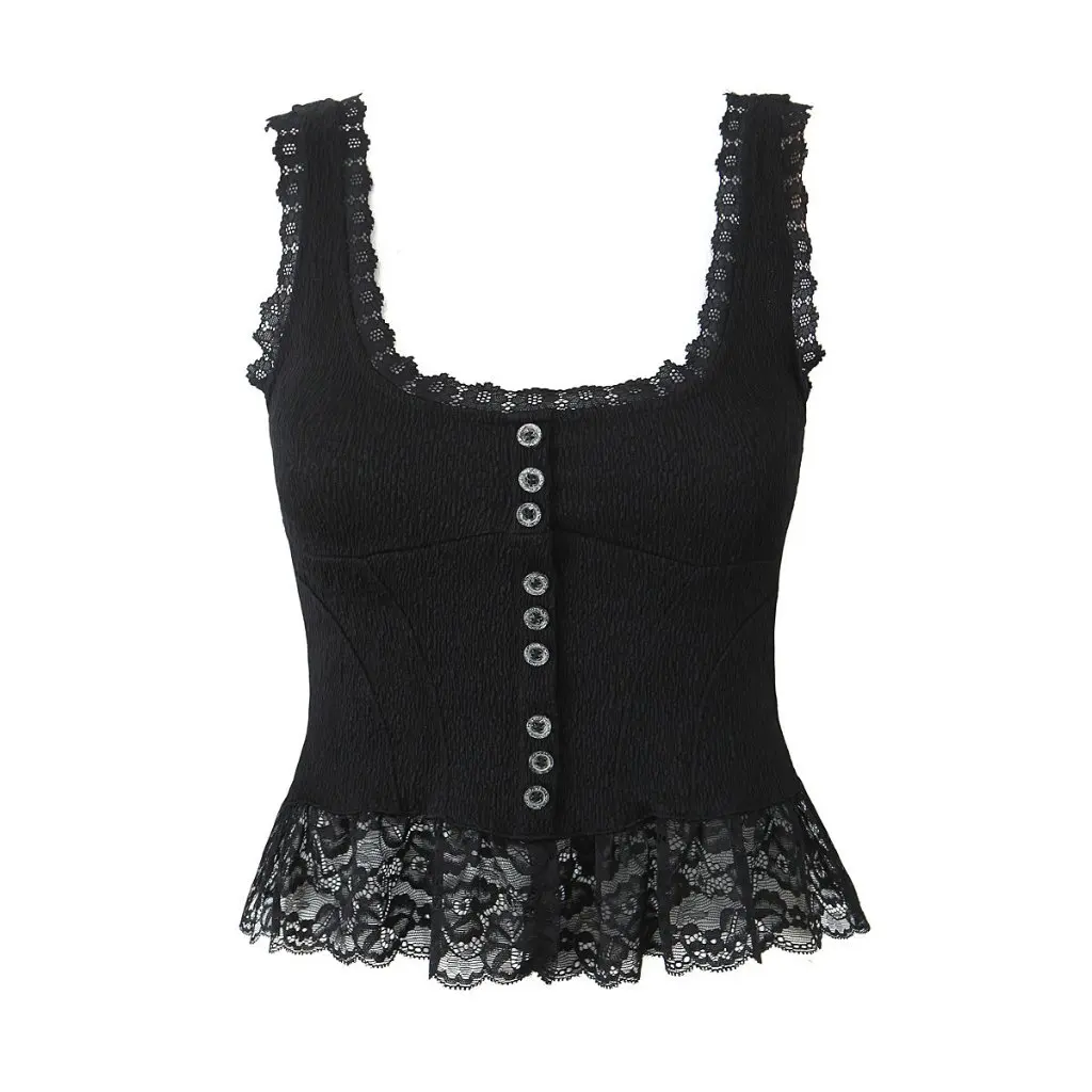 

Women's French Style Lace Stitching Camisole Summer Slimming Short Top Pure Desire Spice Girl's Tight Waist
