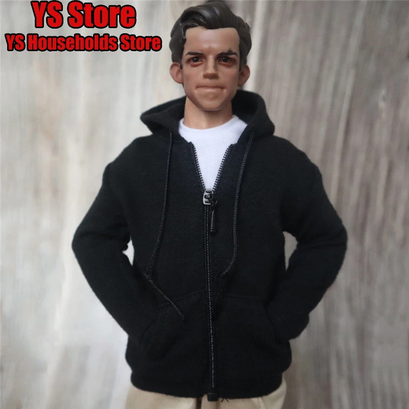 Multi Styles 1/6 Man Soldier Black Hoodie Sweater with Front Zipper Coat Blue White Shirt Accessory Fit 12