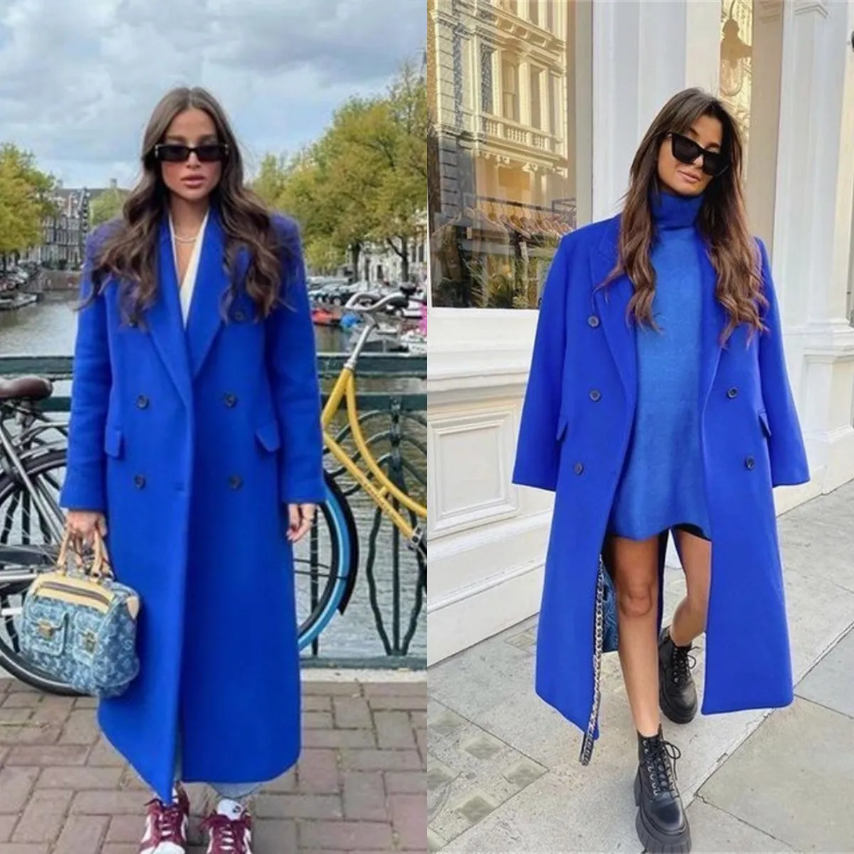 

Royal Blue Woolen Women Suit Long Overcoat 1 Piece Custom Made Blazer Winter Thick Jacket Double Breasted Hot Girl Streetwear