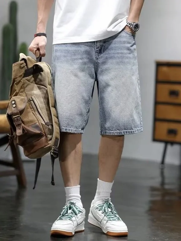 

Летние модные повседневные джинсовые шорты-бриджи для мужчин, универсальные, с вышивкой, светлые, с индивидуальным дизайном