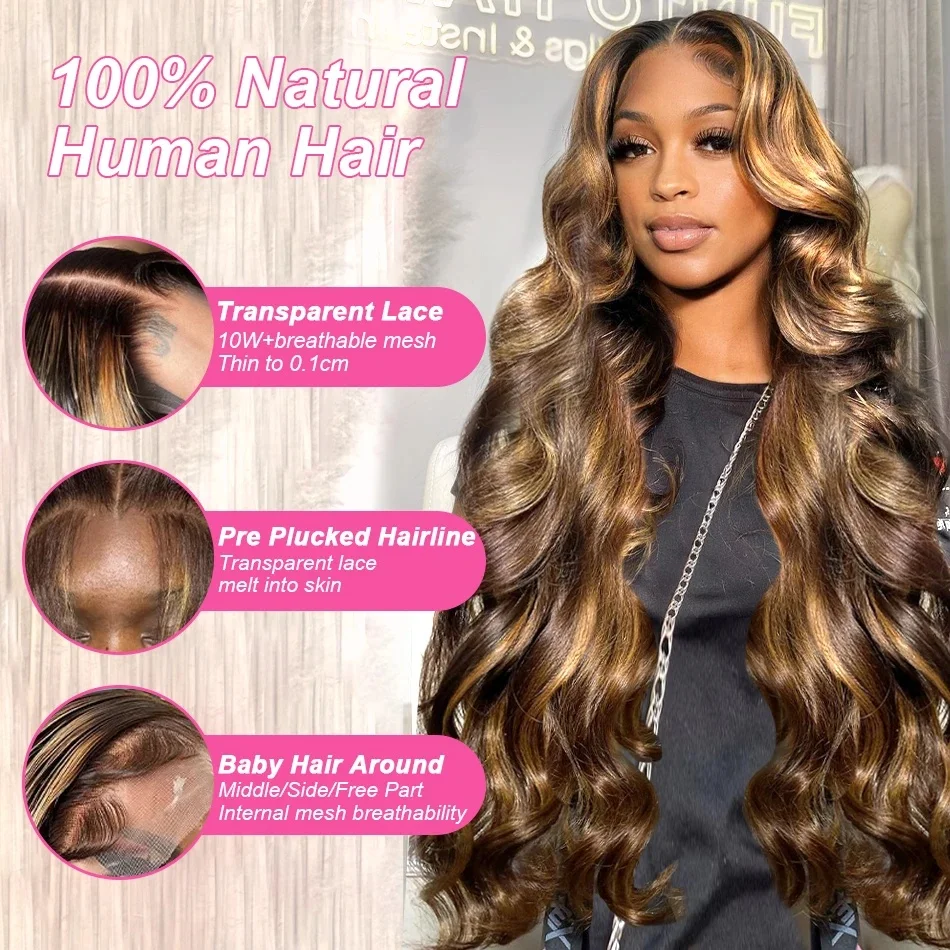 Highlight Wig Human Hair P4/27 Body Wave Wigs Highlight 13x6 Hd Lace Frontal Wig Human Hair 13x4 Hd Lace Front Human Hair Wigs image 4