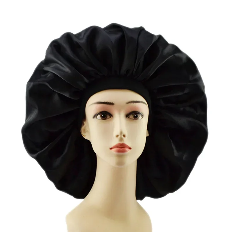 

New Solid Women Satin Bonnet Fashion Stain Silky Big Bonnet for Lady Sleep Cap Headwrap Hat Hair Wrap Accessories Wholesale