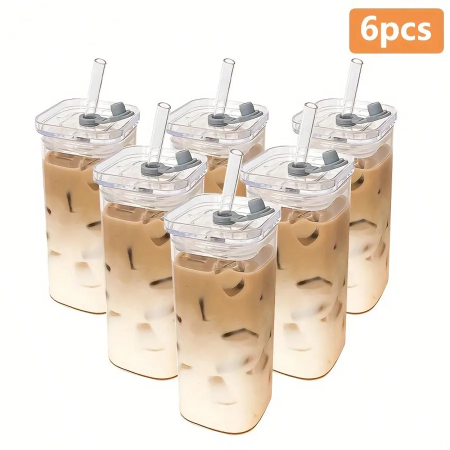 

6PCS Square Glasses, Coffee Mugs, Valentine's Day Gifts For Girls And Wives, Transparent Tall Glasses, Modern Glasses, M
