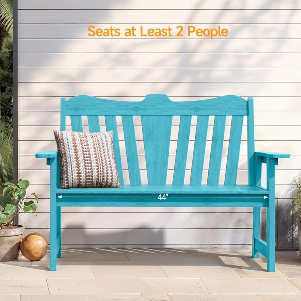 Outdoor Bench, Weatherproof Garden Bench with Wide Armrests and Backrest, All-Weather Patio Bench Will not Rot and Fade