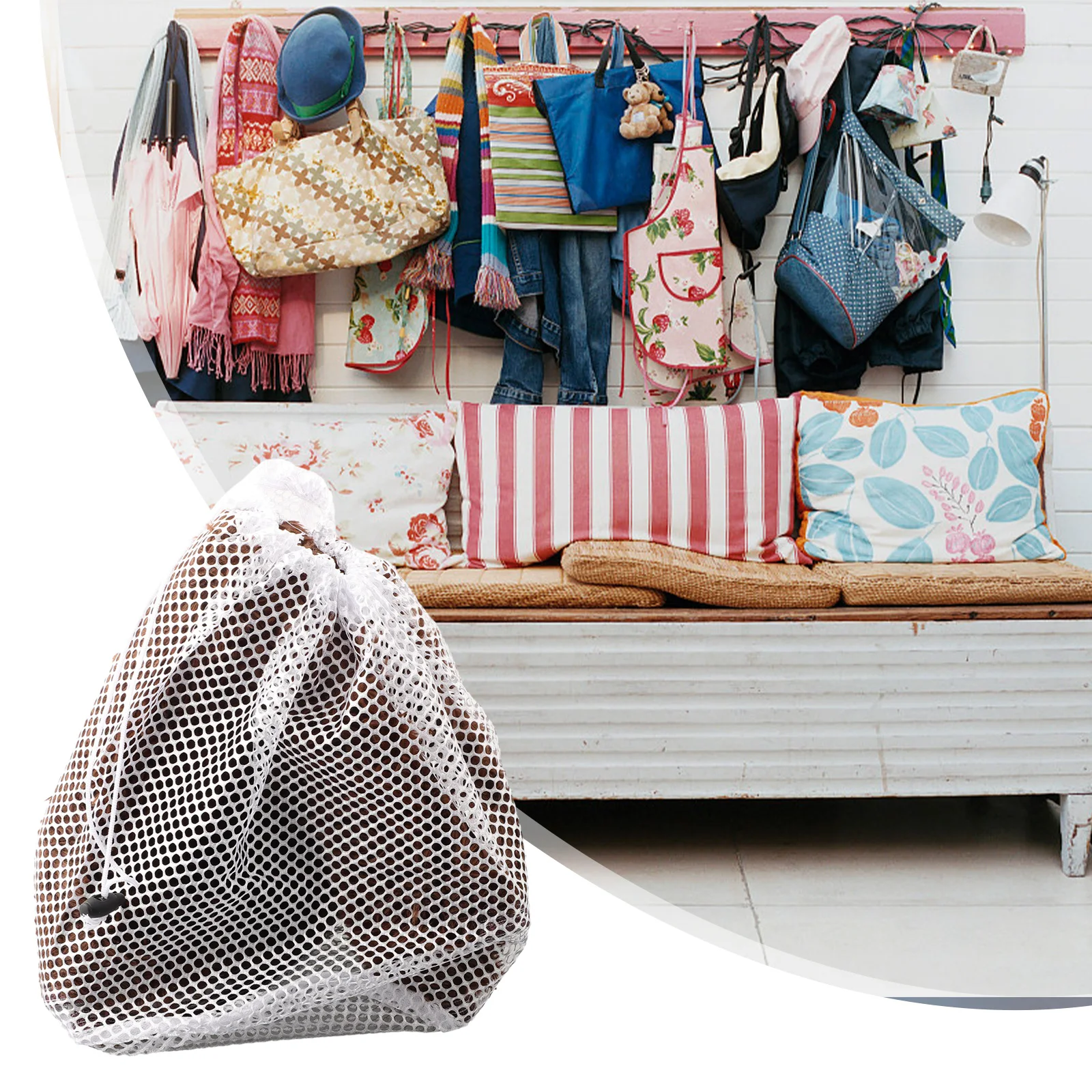 

Net Bag Laundry Bag Household Pouch S/M/L Thick Nylon Washing Machine Accessories College Drawstring Equipment