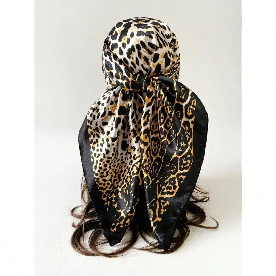 

90cm Bohemian Style Women's Leopard Print Scarf, Casual Sun Protection Headscarf/Neck Scarf, Suitable For Nighttime Wrap, Sleeping And Daily Wear, Can Be Used As Scarf, Headband, Headpiece Or Dress Accessory