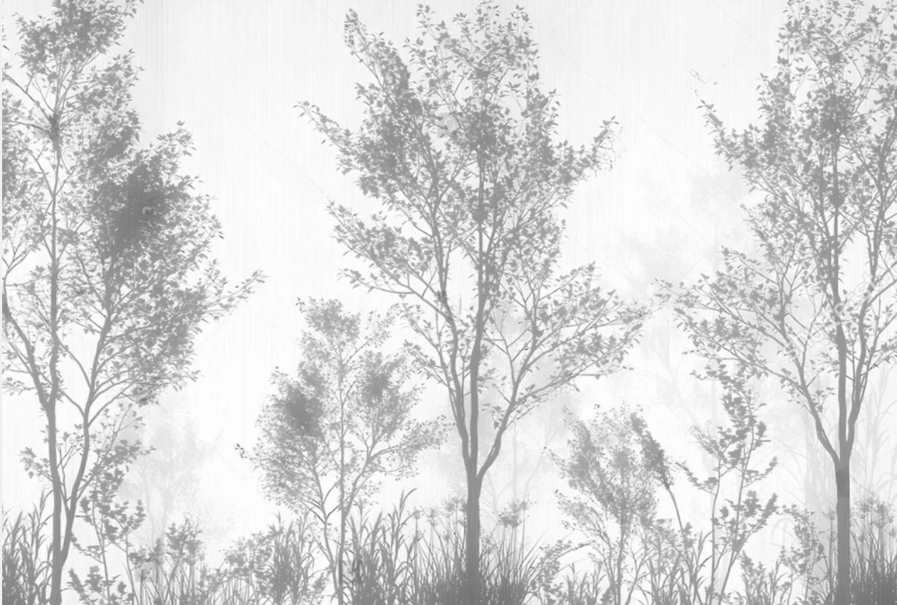 

Индивидуальные обои с изображением туманного леса, черно-белое изображение большого дерева, декор для дома, украшение для гостиной и спальни, самоклеящаяся наклейка-фреска