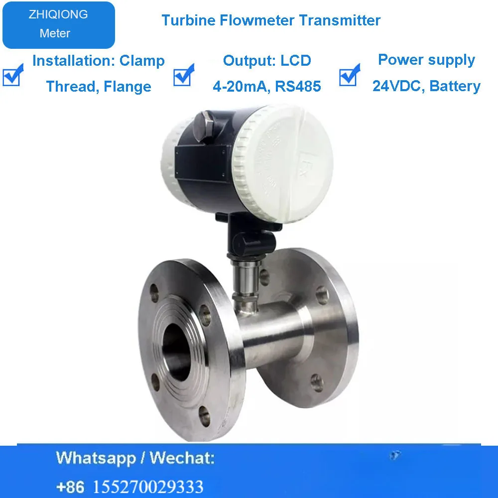 Clamp Threaded Flange DN20 Turbine Flow Meter Transmitter 4-20mA Output LCD Display for Edible Olive Vegetable Oil for