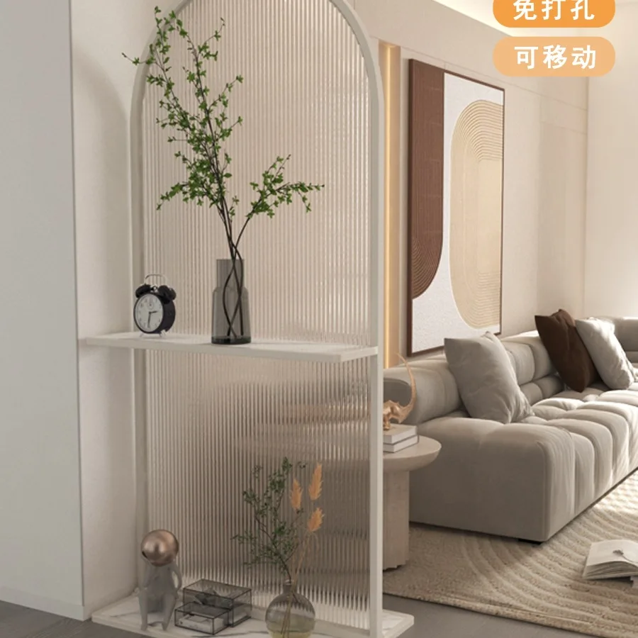 

Cream wind enters the door, sofa art glass partition rack enters the door, living room entrance screen can be moved