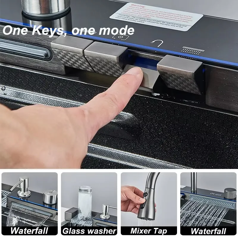 Большая сотовая раковина 80x45 см, кухонная раковина из нержавеющей стали с водопадом, негабаритная раковина для мытья посуды с одним слотом и цифровым дисплеем