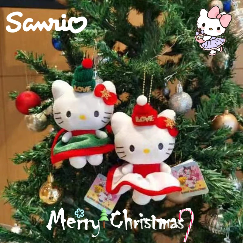 

Sanrio Santa Hat Hello Kitty Plush Keychain Cartoon Figure Soft Pendant Christmas Tree Decoration Girls Bag Hanging Kid Toy Gift