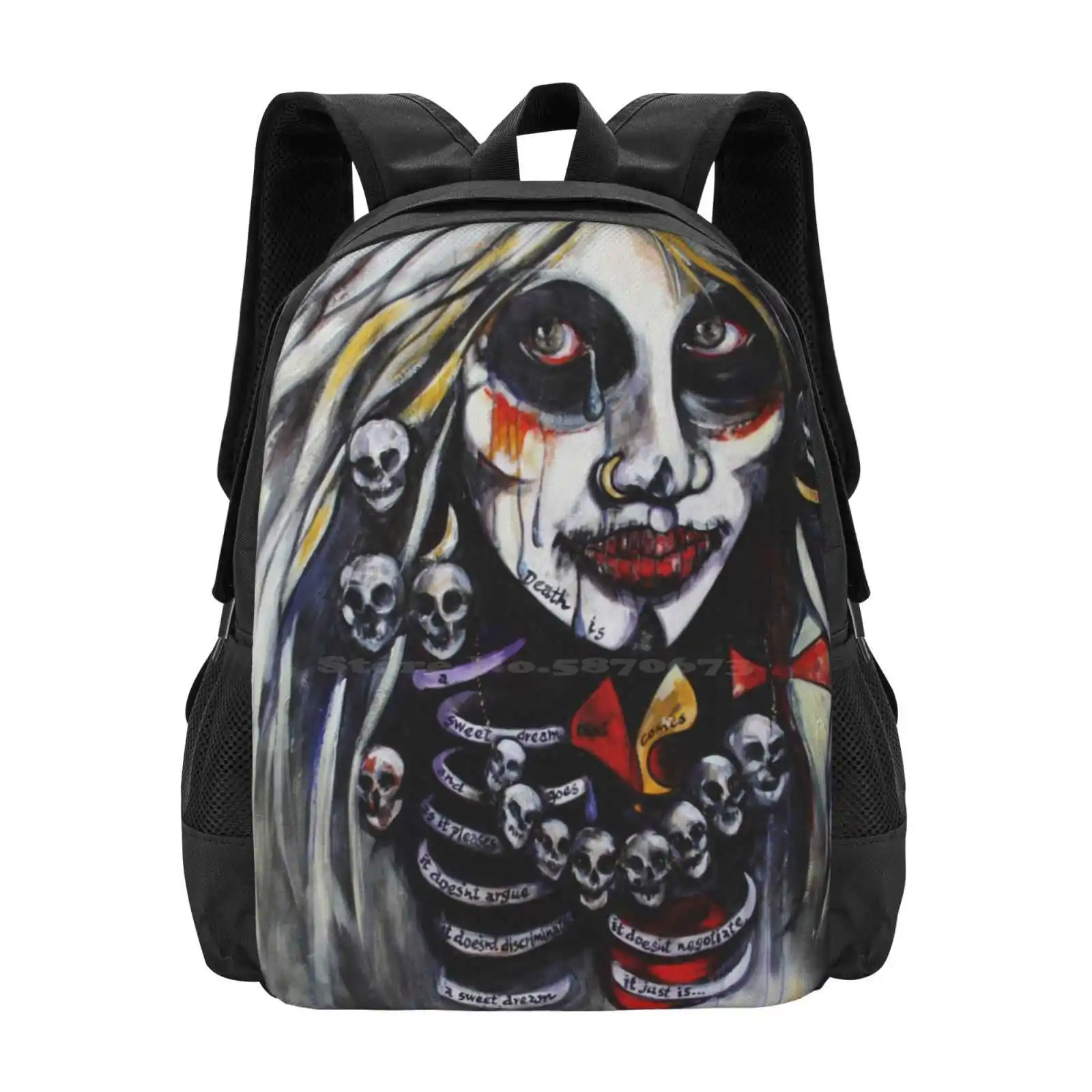 A morte é... Mas um padrão de sonho Bagpack para mulheres, escova de ar a óleo acrílico, morte vida, mulher paixão amor, mochilas escolares