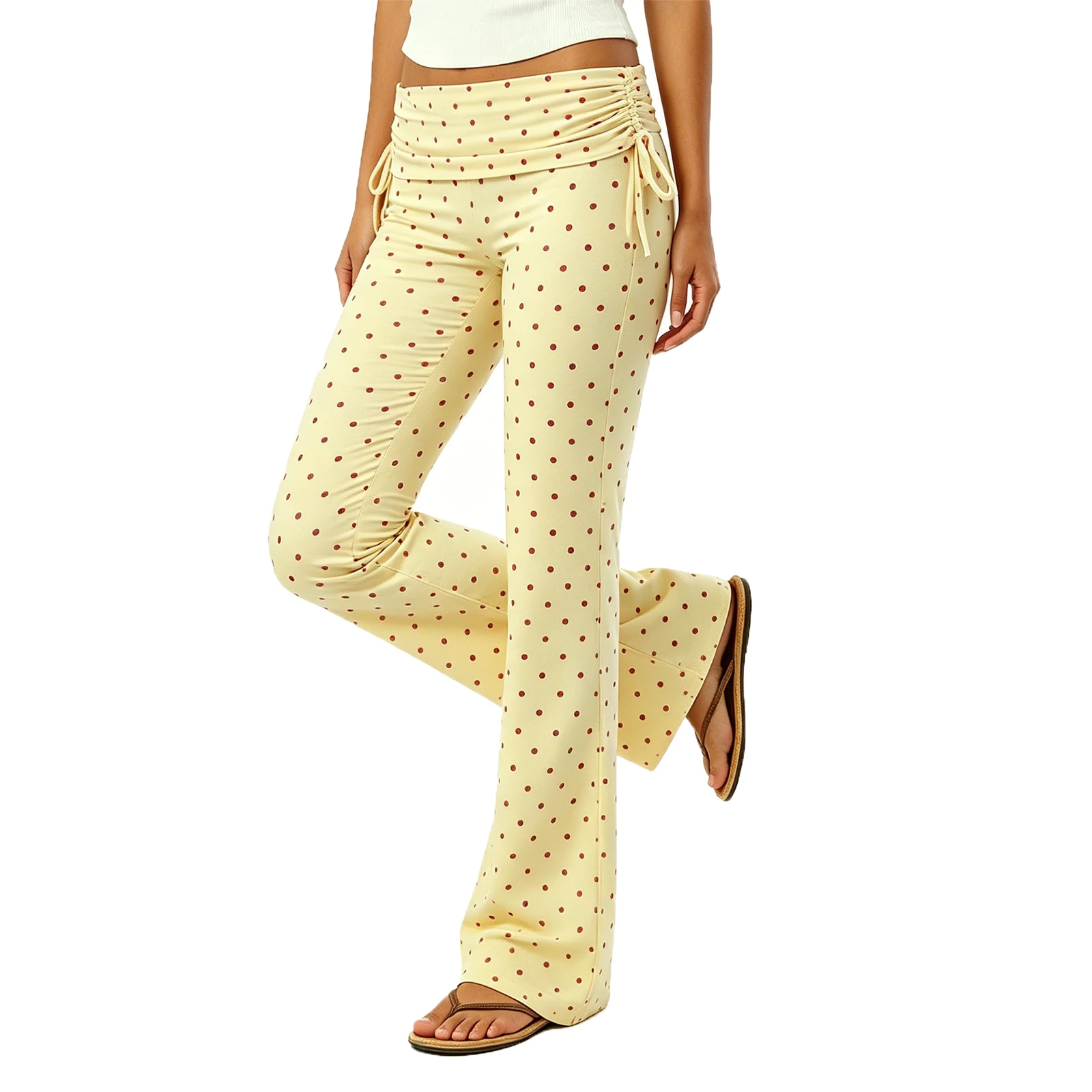 

Flare Leggings for Women Side Drawstring Ruched Fold Over Waist Yoga Pants Y2k Bell Bottom Slim Fit Soft Pajama Pants