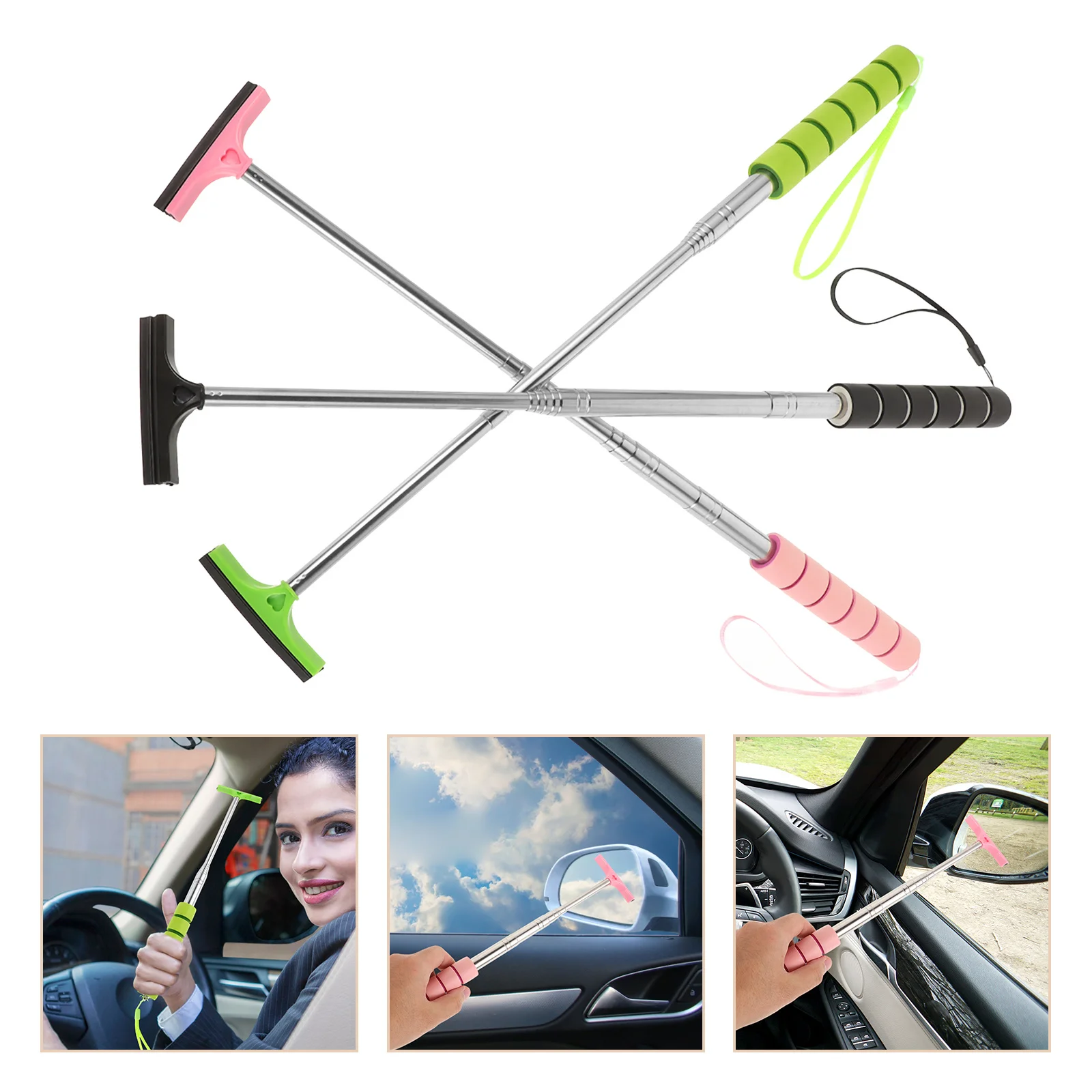 

Extendable Car Rearview Mirror Wiper Telescopic Long Handle Squeegee Cleaner for Auto Window Glass Bathroom Mirror Cleaning Tool