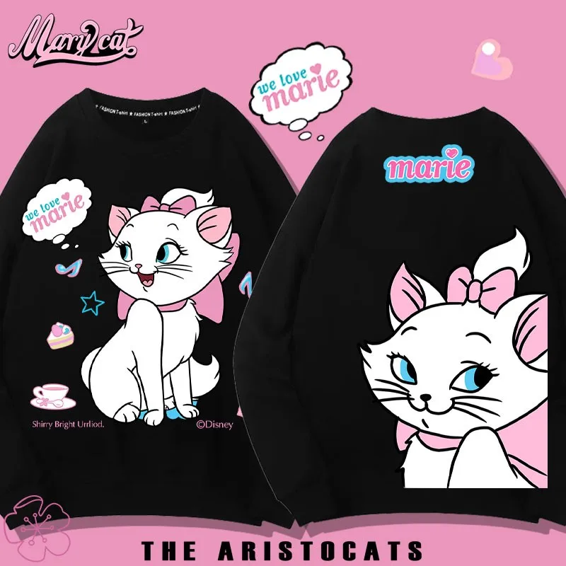 Mary Cat Cartoon Co-branded Hoodie Female Crew Neck Coat Girl Cute Print Little Man Disney Co-branded Clothes