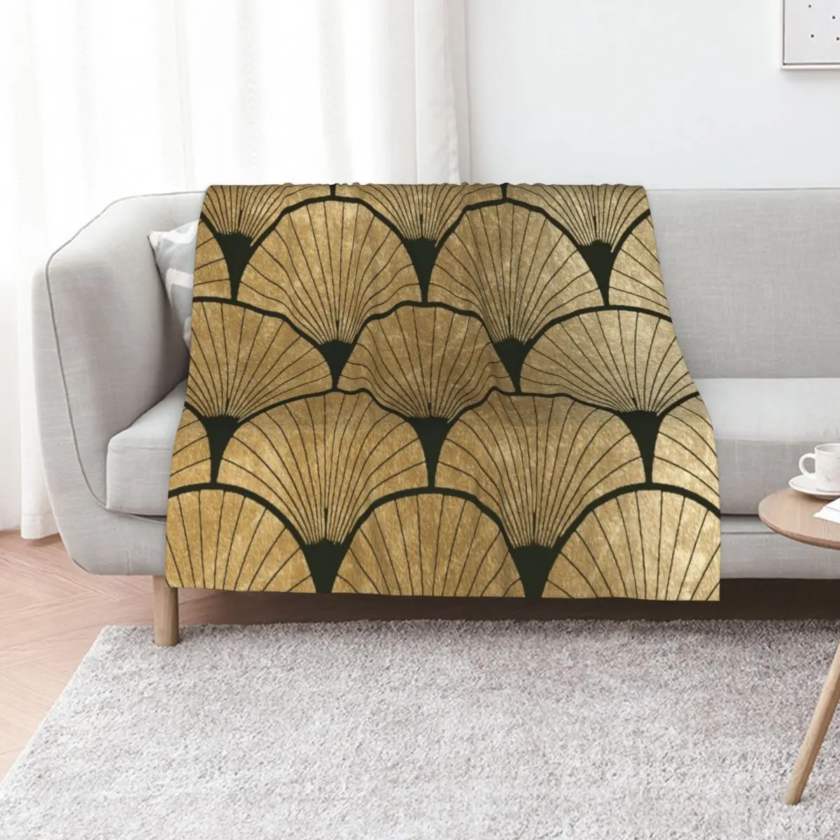 Art Deco elegance - golden fan Throw Blanket Summer Winter beds Tourist Bed Fashionable Extra Large Throw Stuffeds Blankets