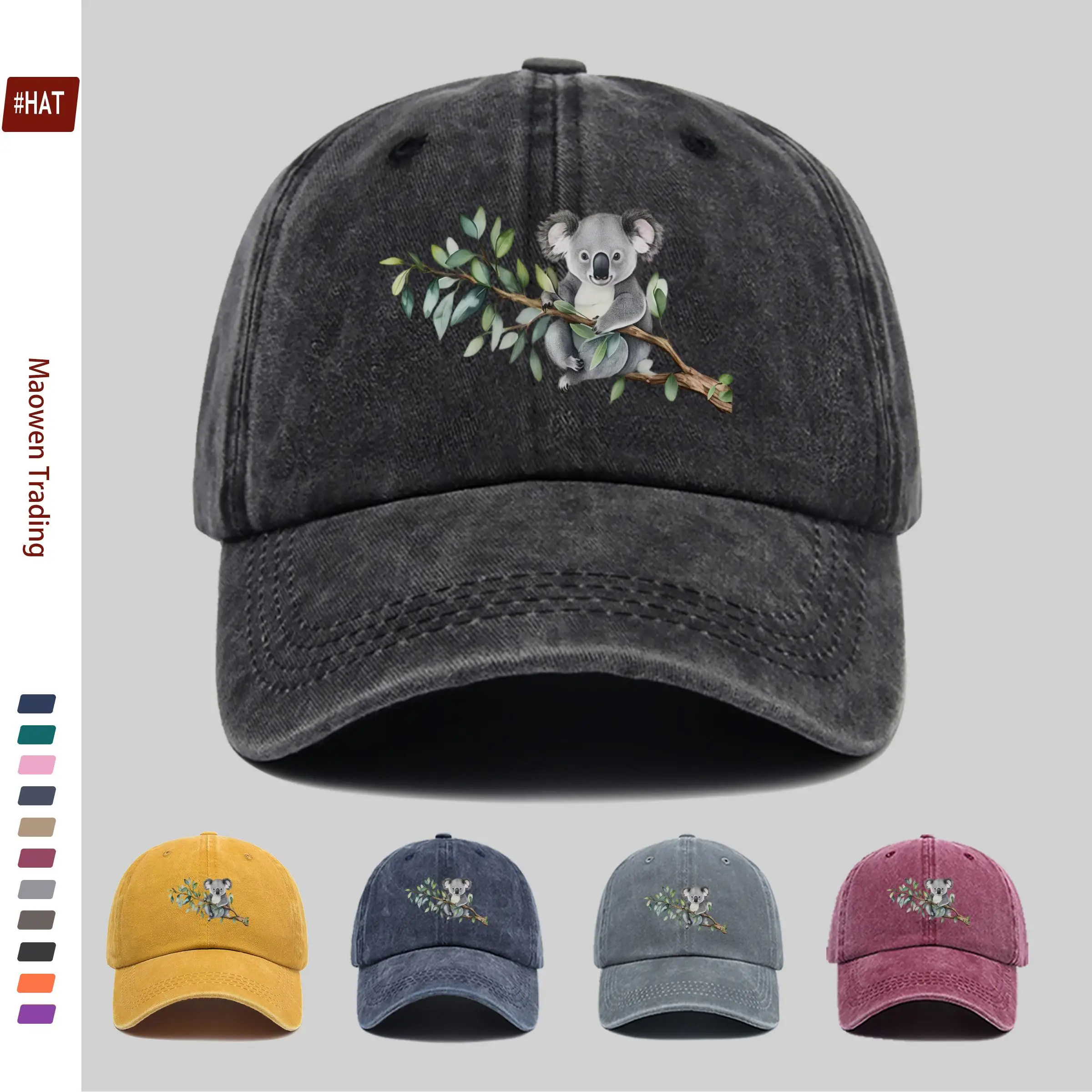 1pc Elegant Koala Holding a Branch Print Pattern Baseball Cap, Four Seasons Design Sun Hat, Outdoor Travel Decorative Hat, Comfo