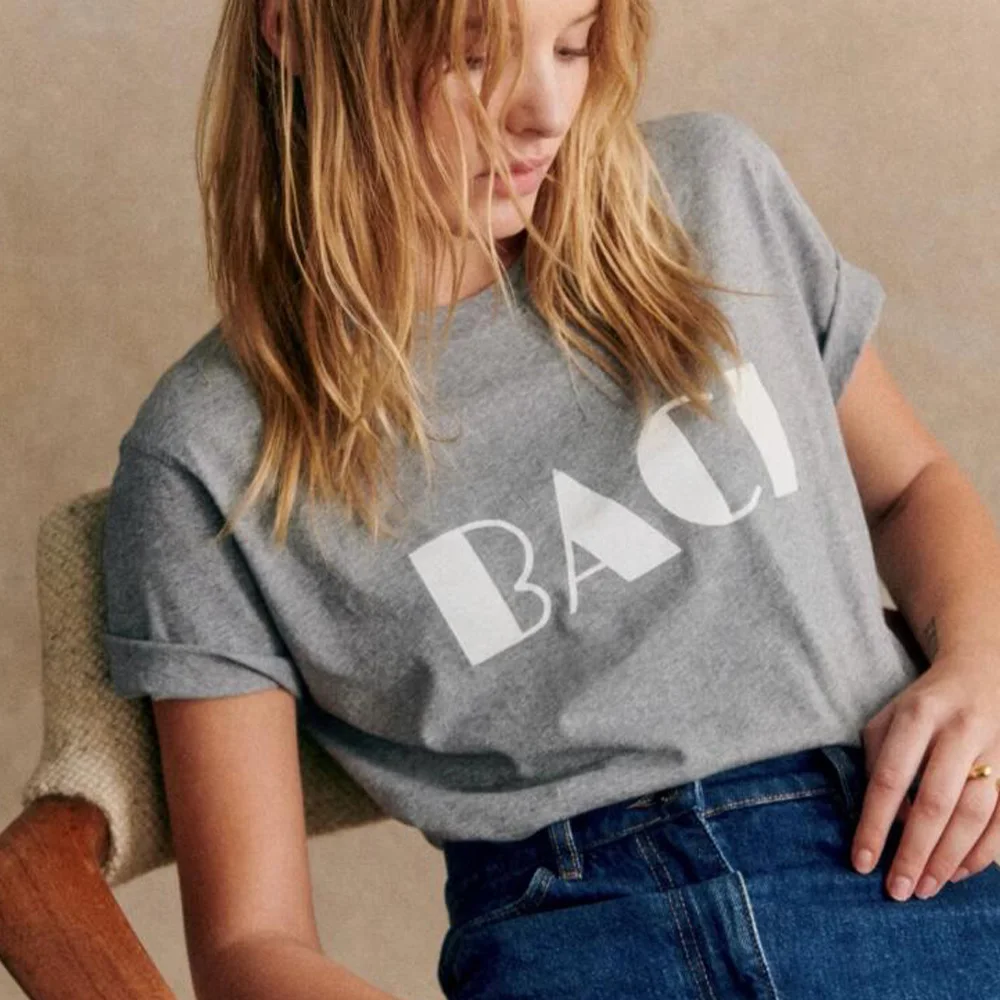 BACI French Retro Letters Printing Elegant T Shirts Women Summer Short Sleeve Loose Cotton Casual Tops Ins Fashion Chic Tees