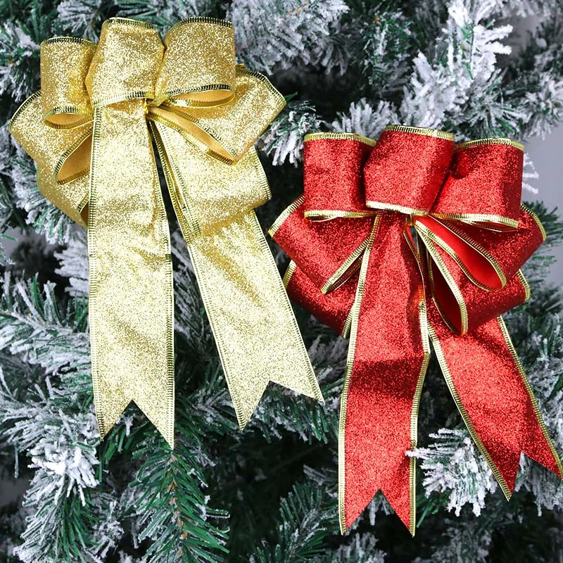

(2 pieces/bag) SIZE17.6x25.2CM Christmas Decoration Sparkling Powder Bow New Year Room Double Tiger Decoration Matching