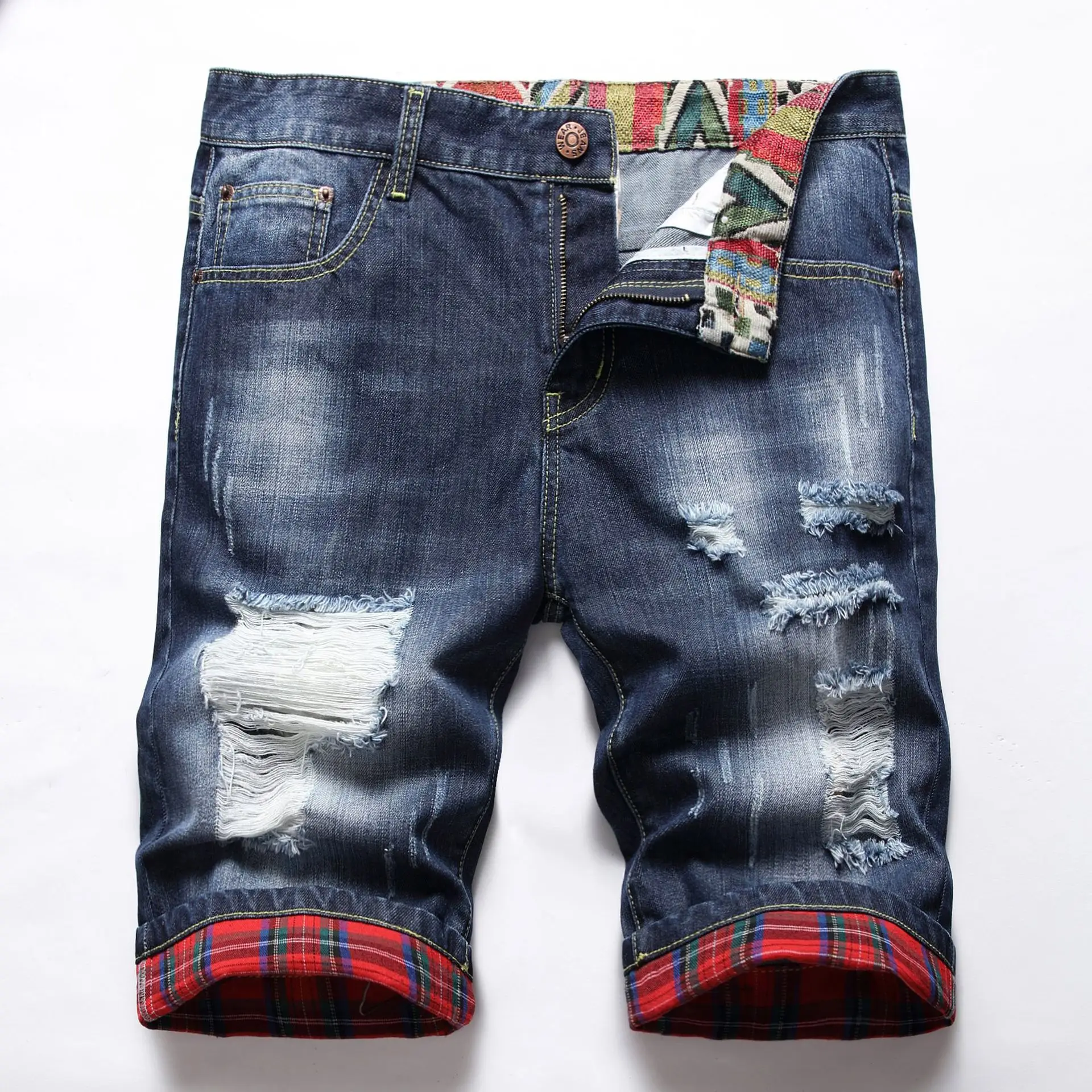 

2022 Men's Fashion MenRipped hem fashion loose personality trend denim short Bermuda Breathable Denim Shorts Male