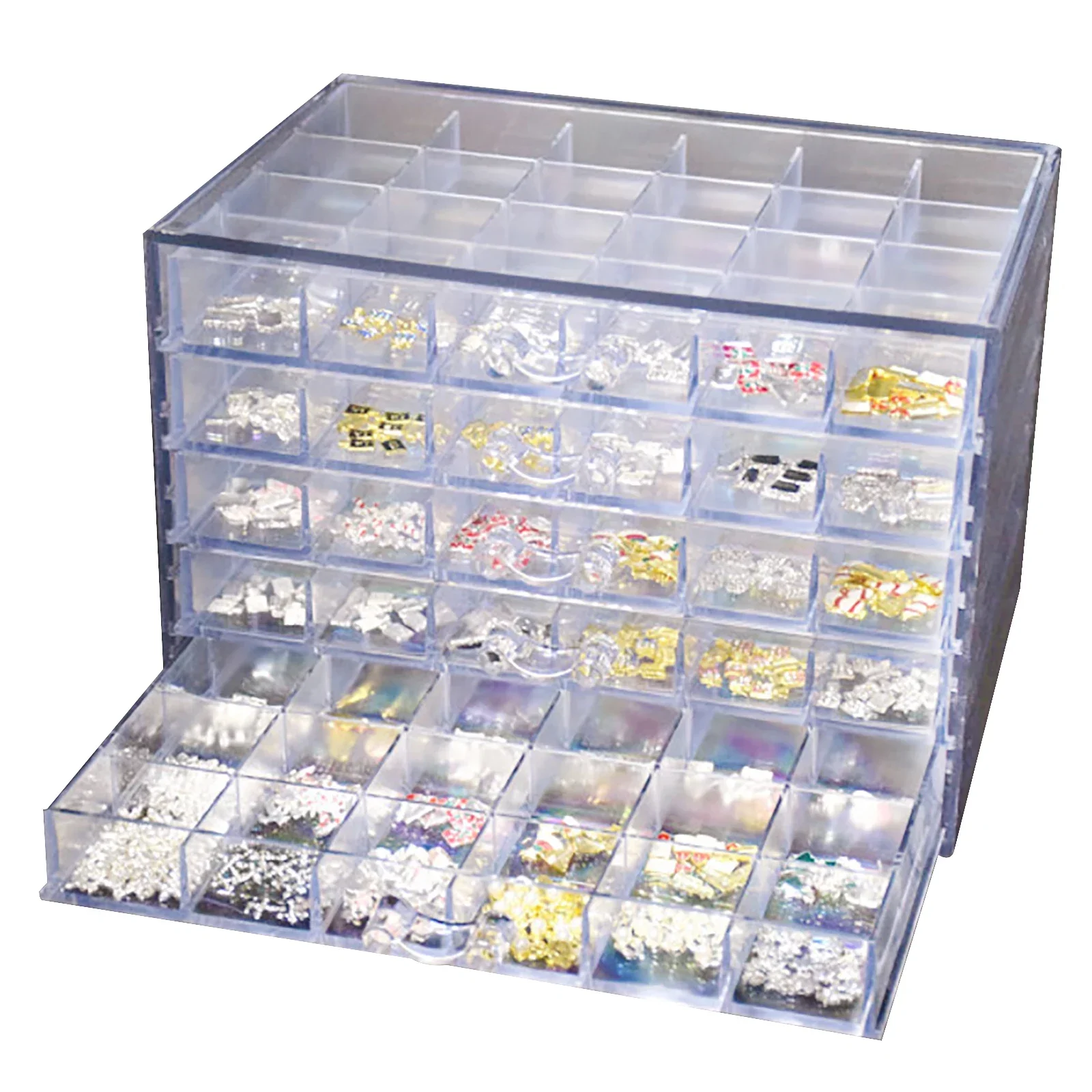 Image of Nail Art Aufbewahrungskoffer, Strasssteine, Perlen, Kunststoff, leere Organizer-Box, 120 Gitter, großes Fassungsvermögen, Schmuckschatullen mit 5-stufiger Schublade